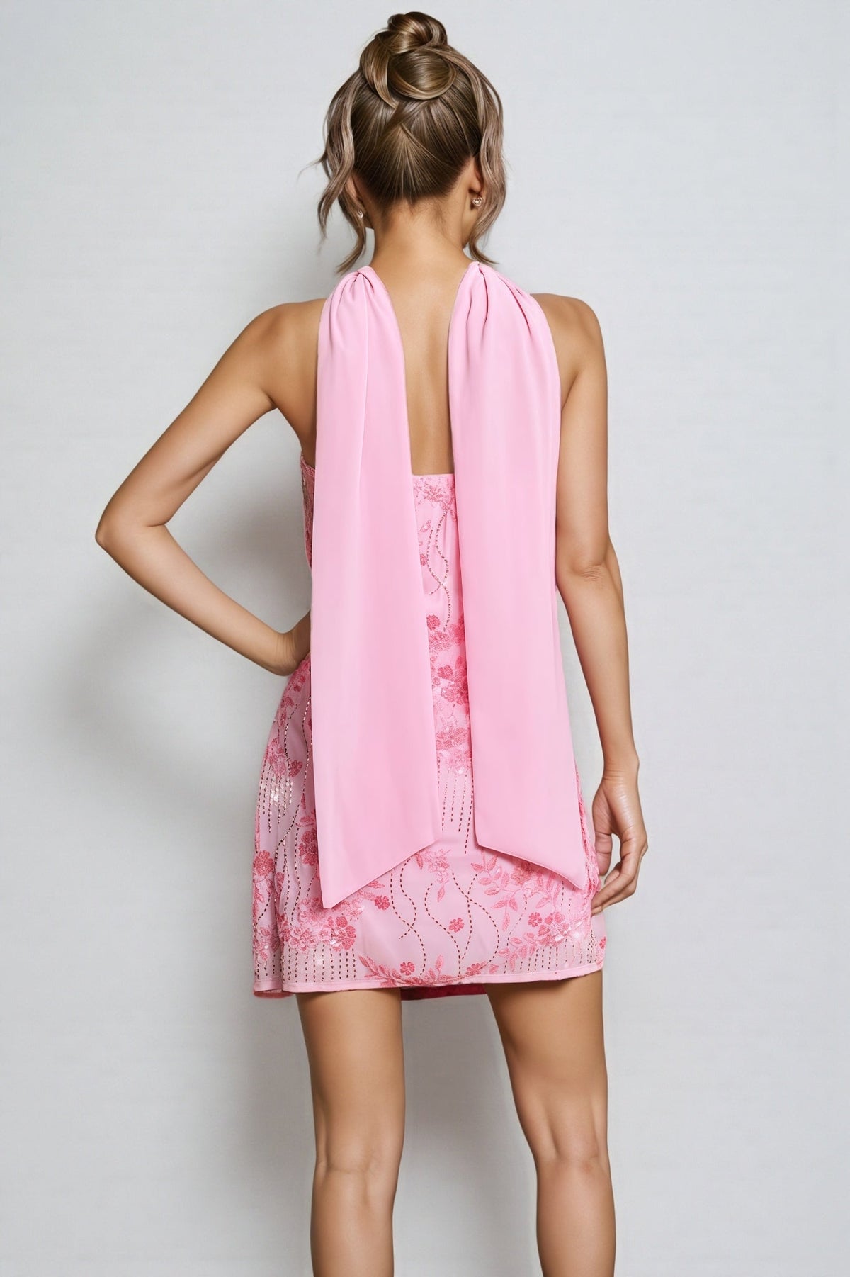 Floral Sequin Strapless Scarf Bodycon Mini Dress - View 5