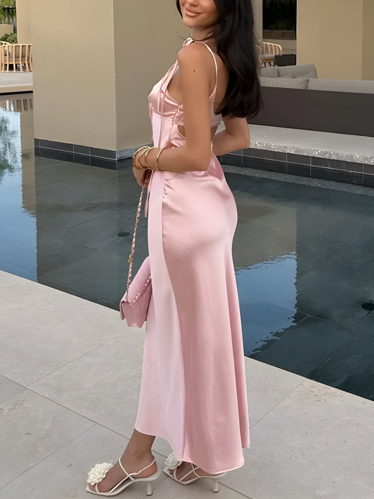 Cut Out Satin Maxi Dress - View 2
