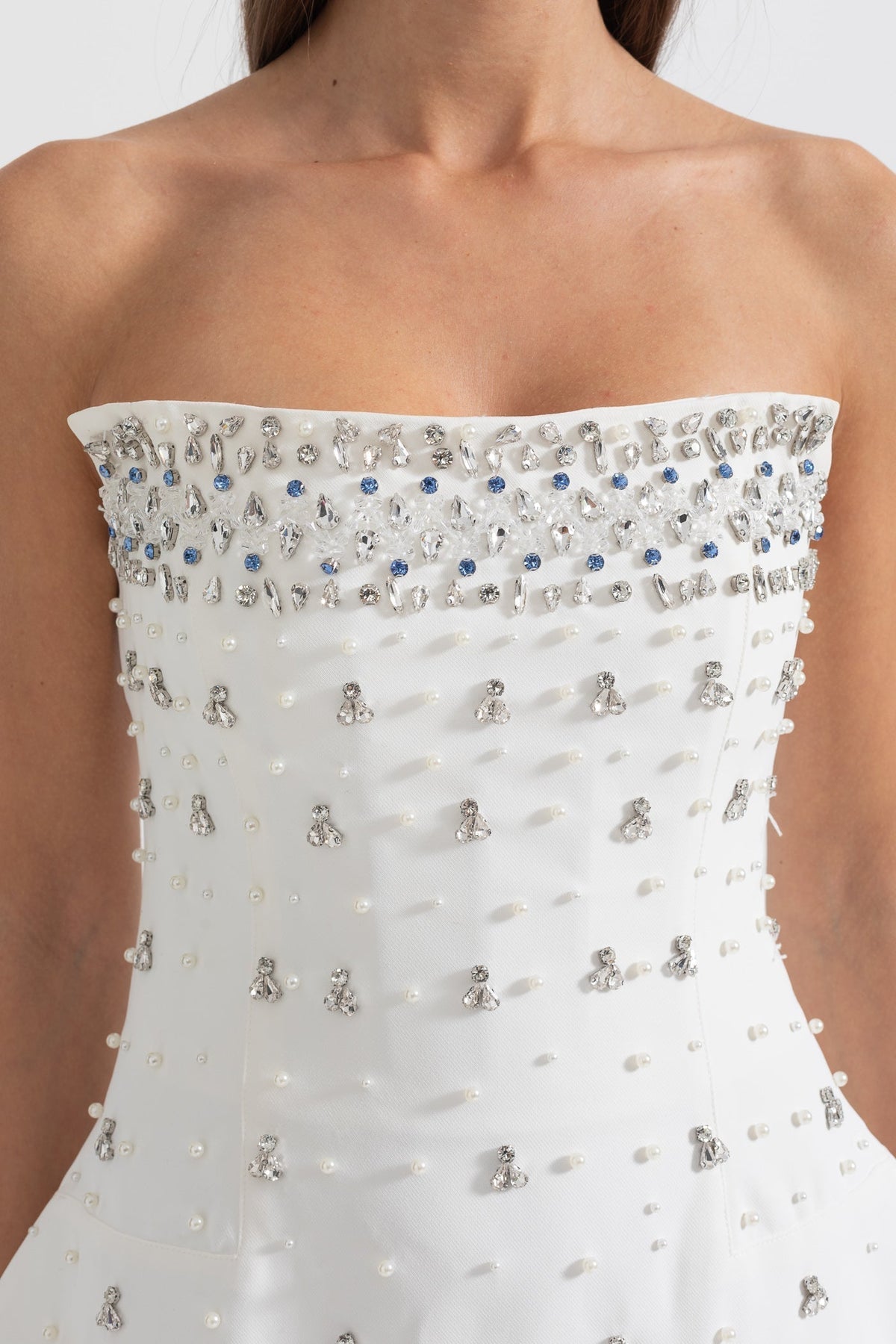 Strapless Pearl Crystal Embellished A-Line Mini Dress - View 3