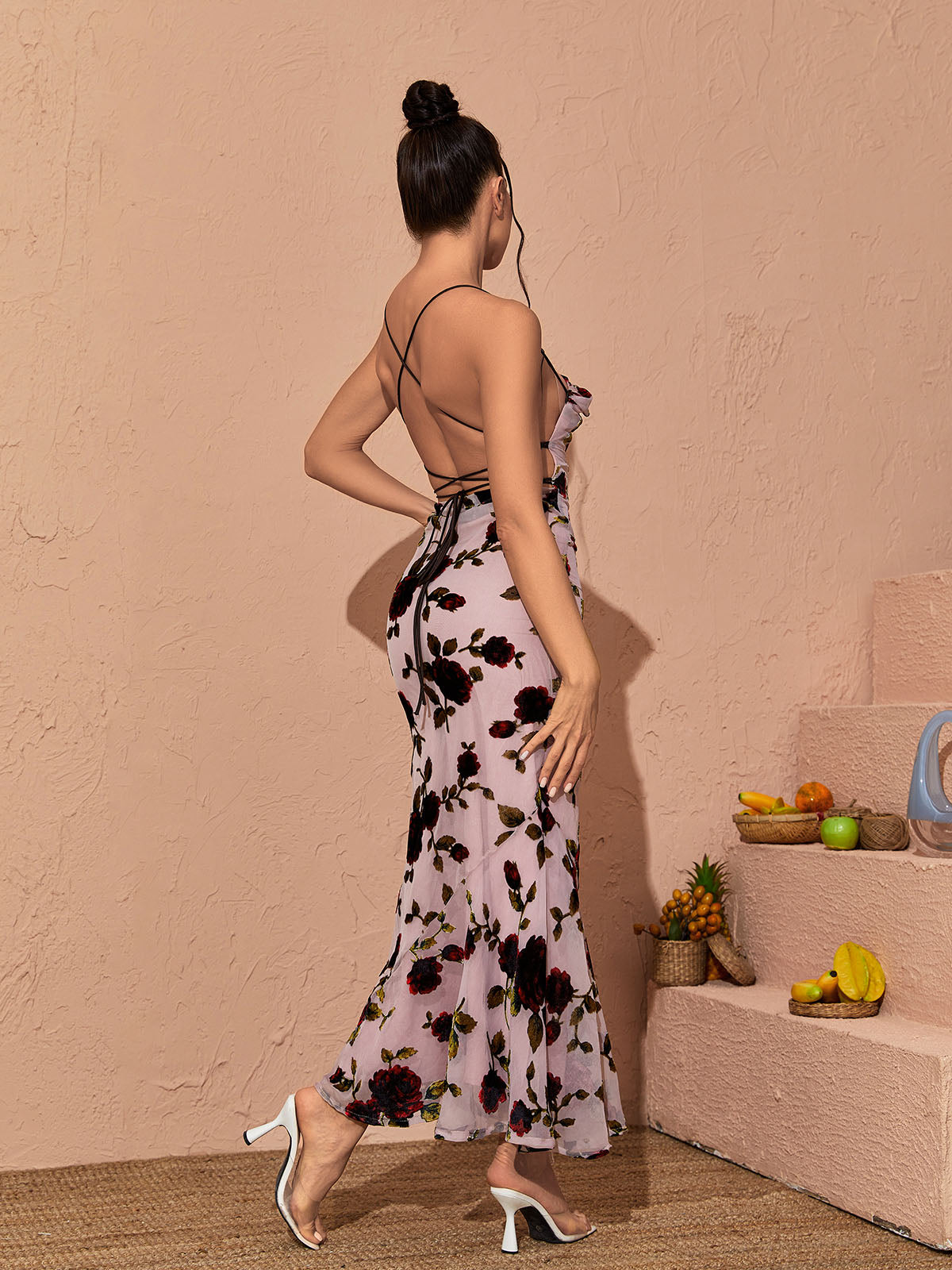 Demeter Mesh Rose Backless Maxi Dress - View 2