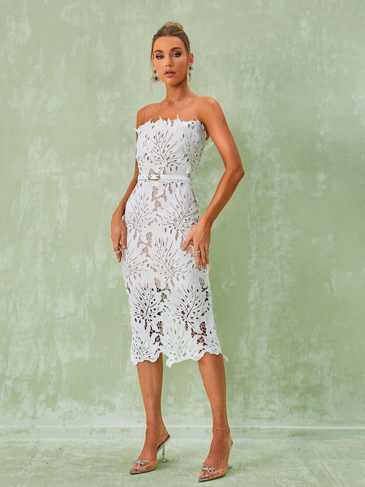 Despina White Lace Midi Dress
