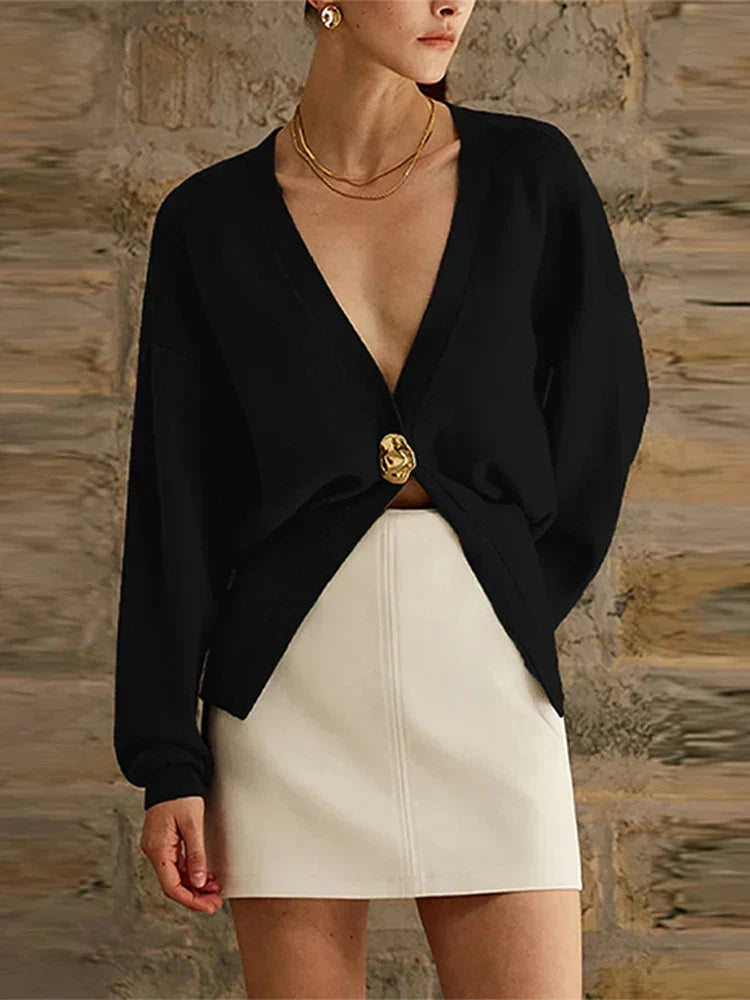 Loose Hollow Out V-Neck Knit Cardigan