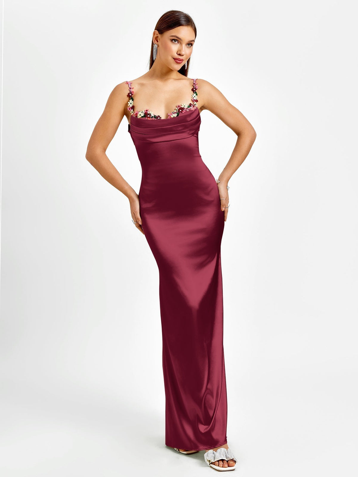 Embellished Strap Tie Back Satin Bodycon Dress - View 11