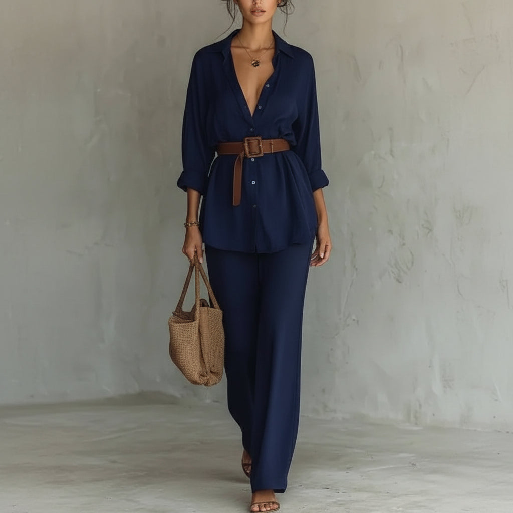 Collared Long Sleeve Wrap Maxi Two Piece Set 6
