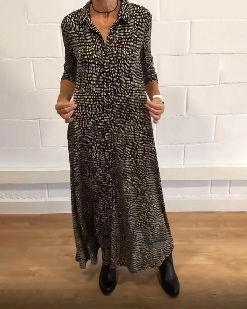 Long Sleeve Collared Button Down Pocket A-Line Maxi Shirt Dress - View 2