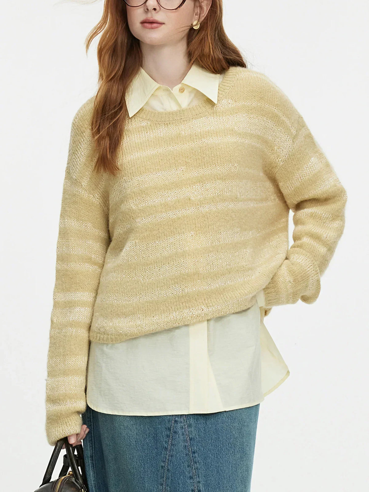 8.7% Wool Round Neck Drop Sleeve Sweater Yellow / S