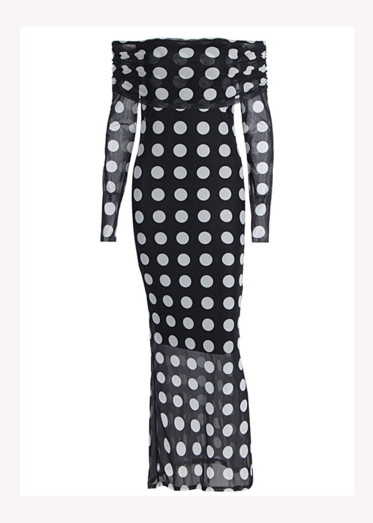 Tulle Off Shoulder Long Sleeve Ruched Bust Bodycon Maxi Dress - View 5