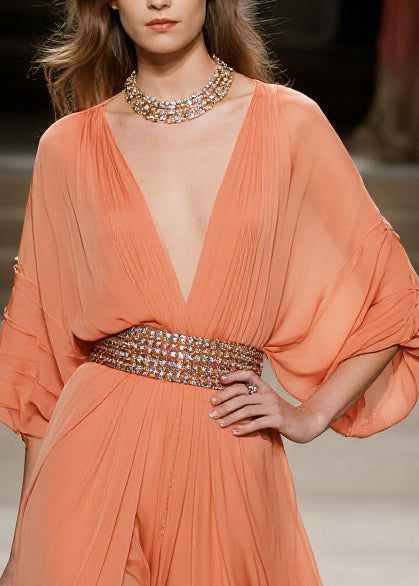 Fashion Orange Exra Large Hem Side Open Tulle Maxi Dress Summer - View 2