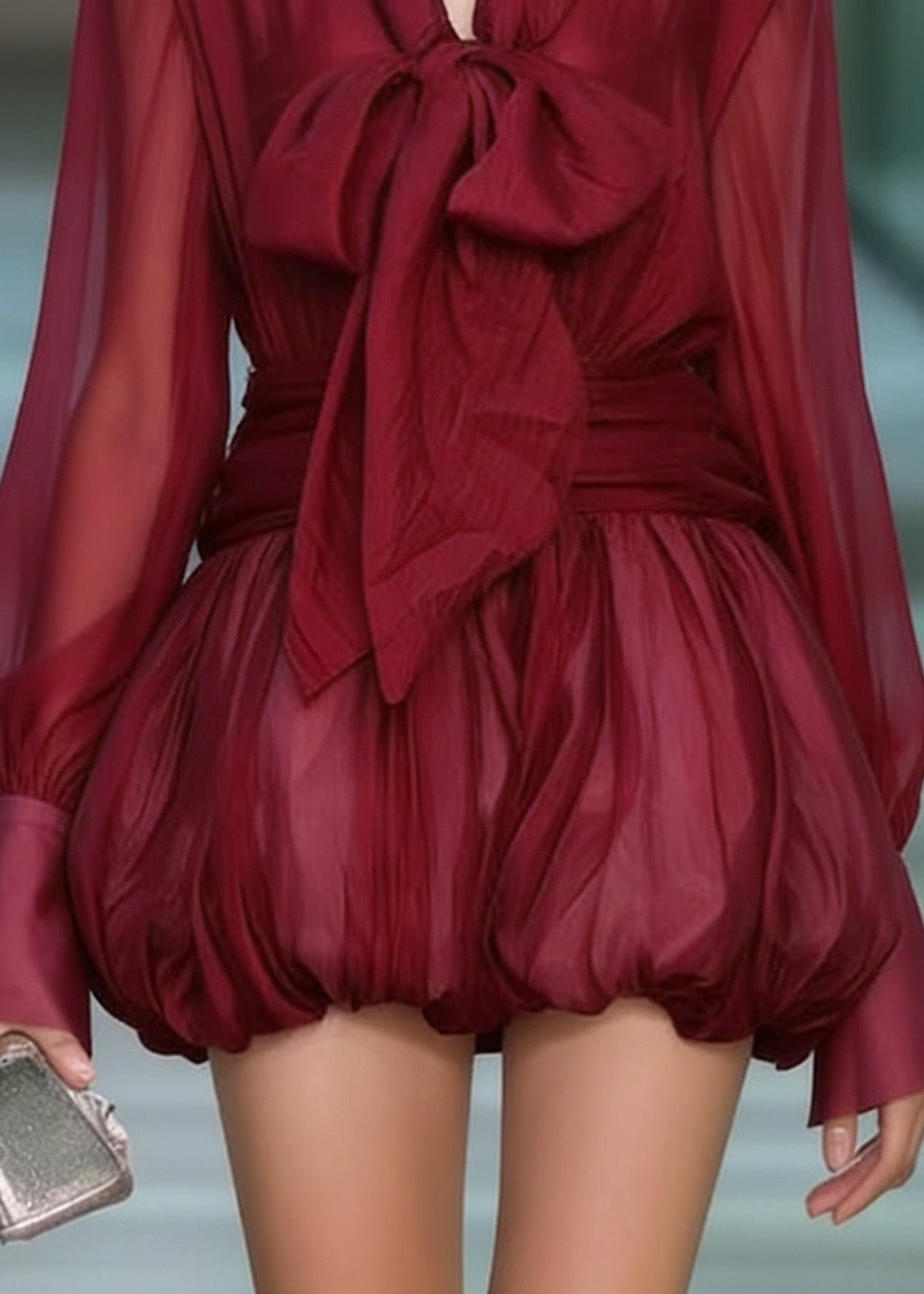 Fashion Red Lace Up Patchwork Chiffon Mini Dress Spring - View 4
