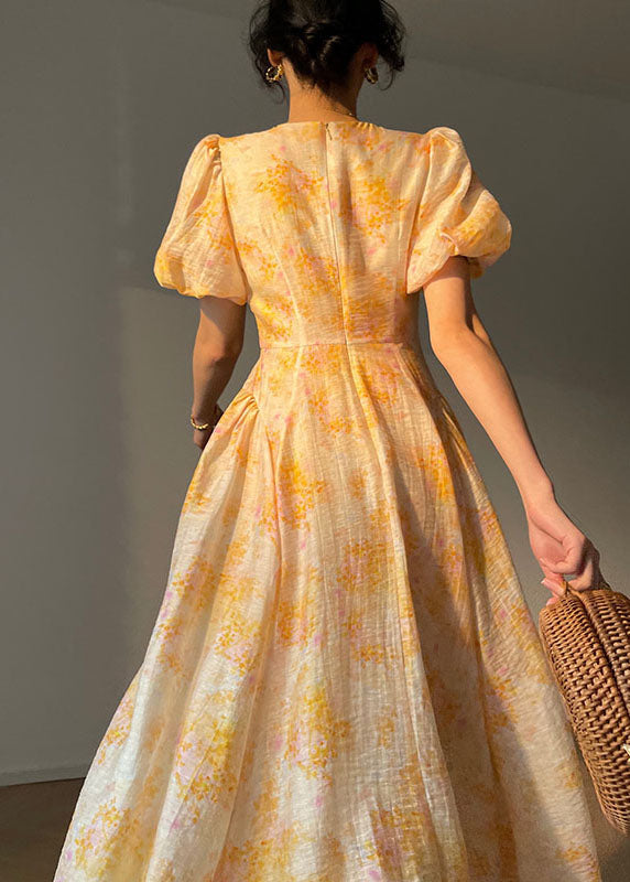 Round Neck Puff Sleeve Floral Fit and Flare Midi Dress - View 3