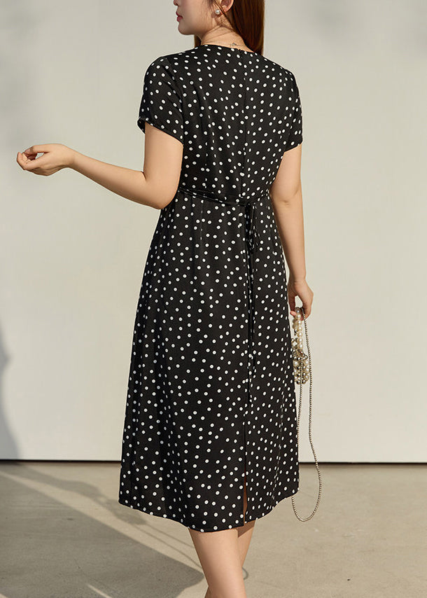 Polka Dot Lace Trim V-Neck Short Sleeve Bodycon Mini Dress - View 5