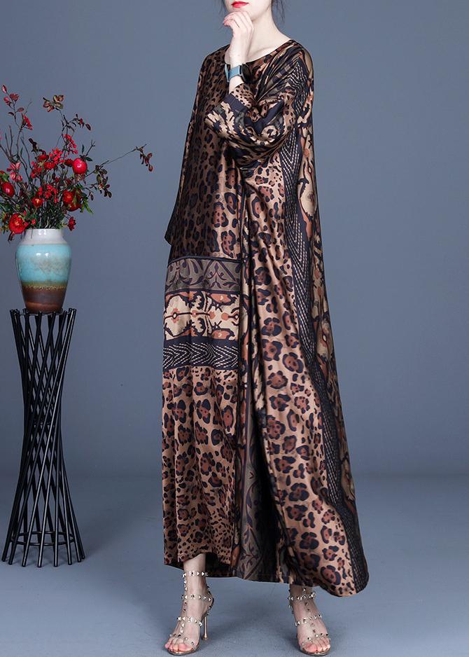 Animal Print Round Neck Drop Shoulder Contrast Band Maxi Dress - View 2