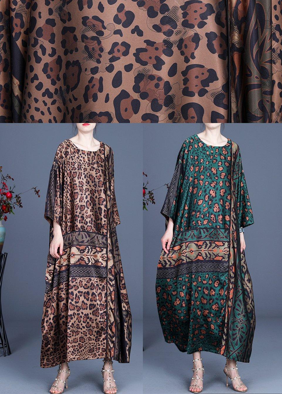 Animal Print Round Neck Drop Shoulder Contrast Band Maxi Dress - View 5