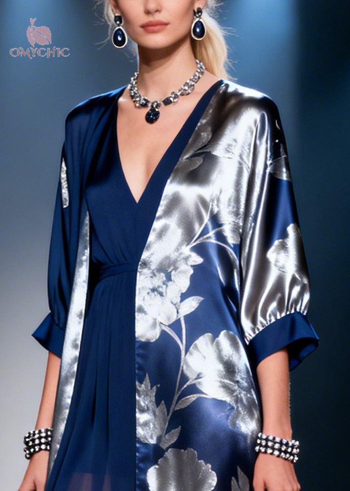 Floral Print Deep V-Neck Sheer Maxi Open Front Long Two Piece Set - View 2
