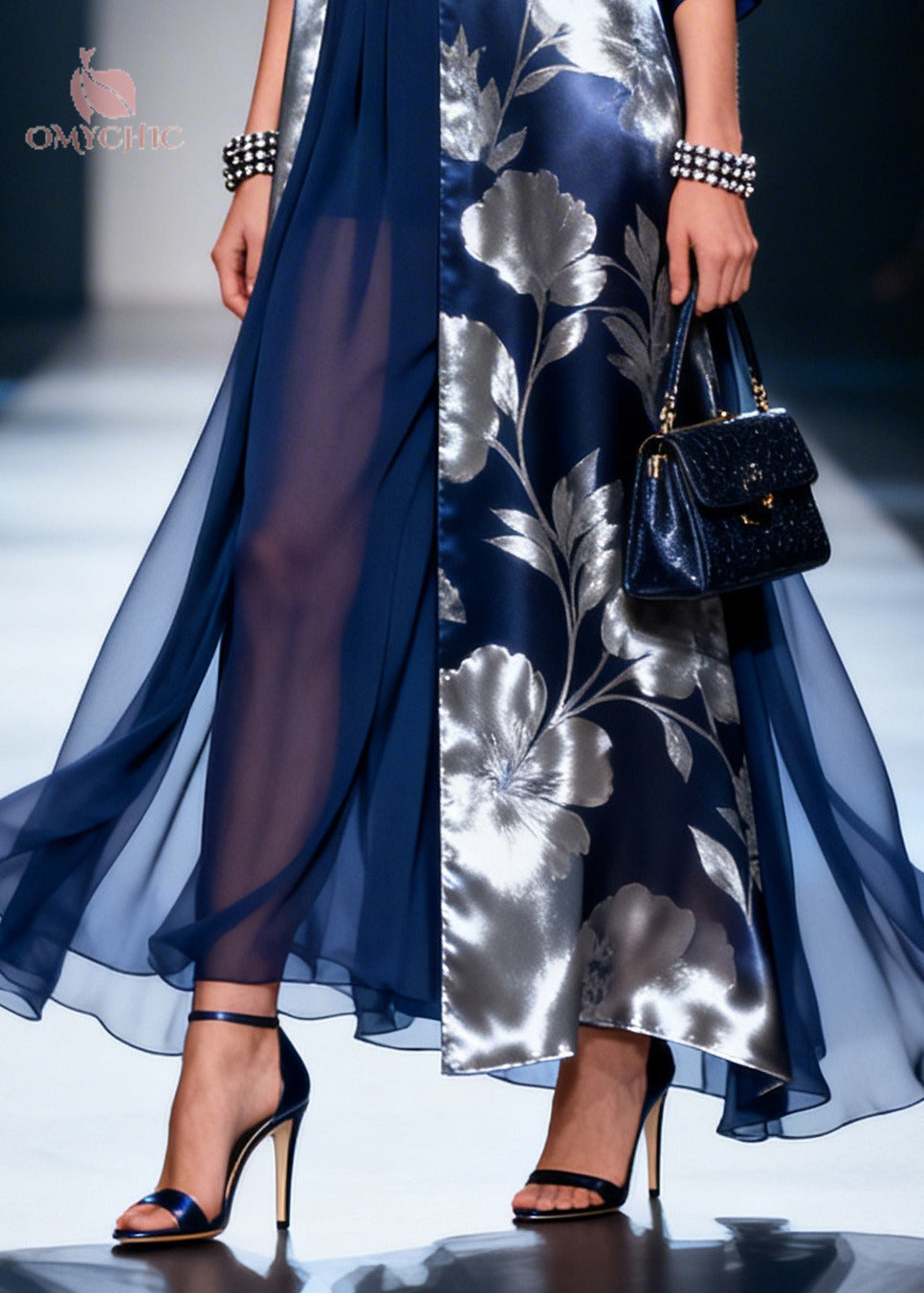 Floral Print Deep V-Neck Sheer Maxi Open Front Long Two Piece Set - View 4