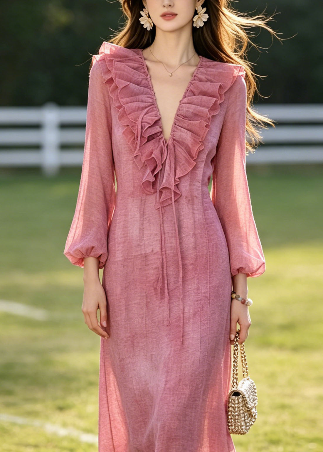 French Rose Ruffled Tie Dye Chiffon Dresses Summer - View 2
