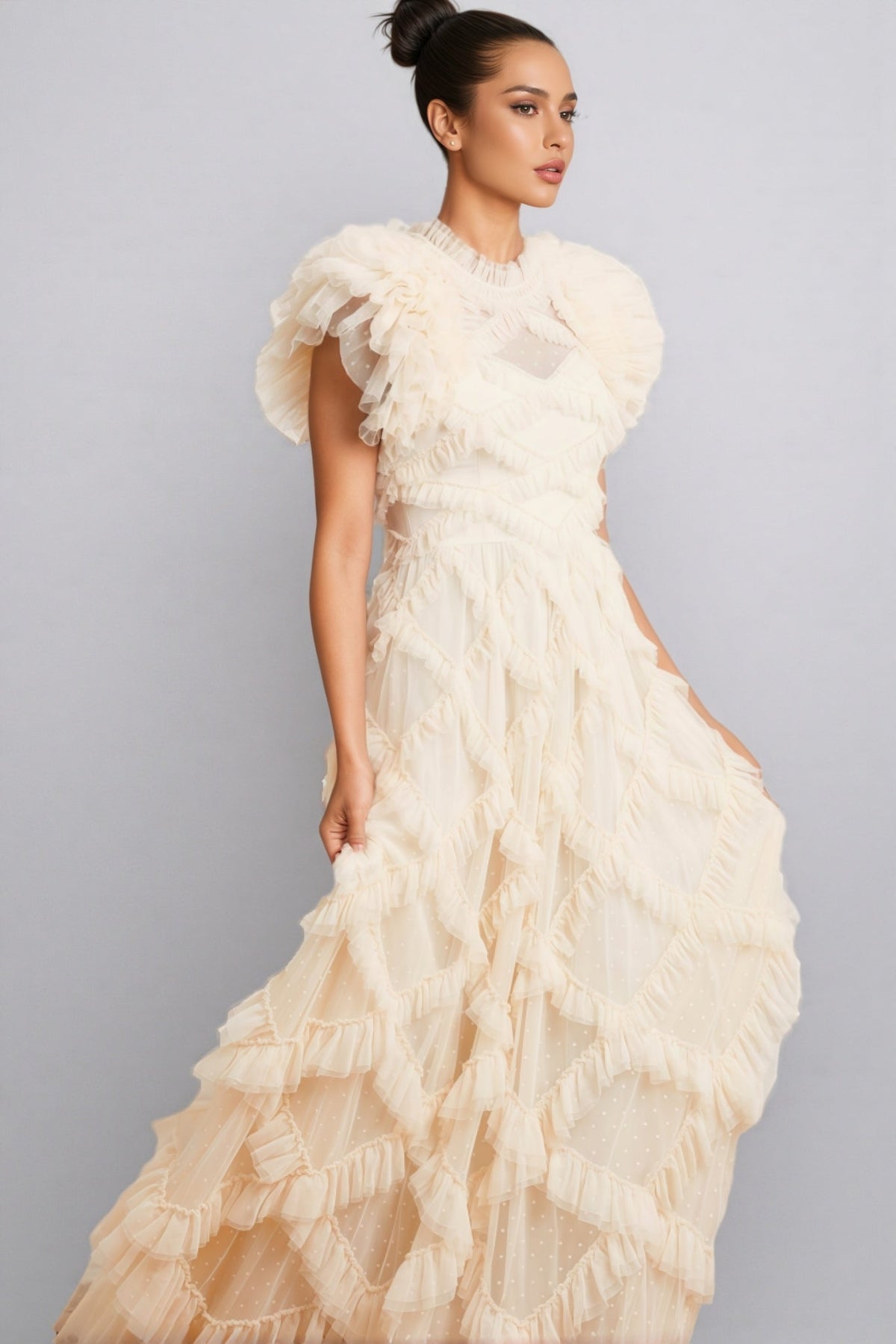Miro Ruffle Mesh Maxi Dress