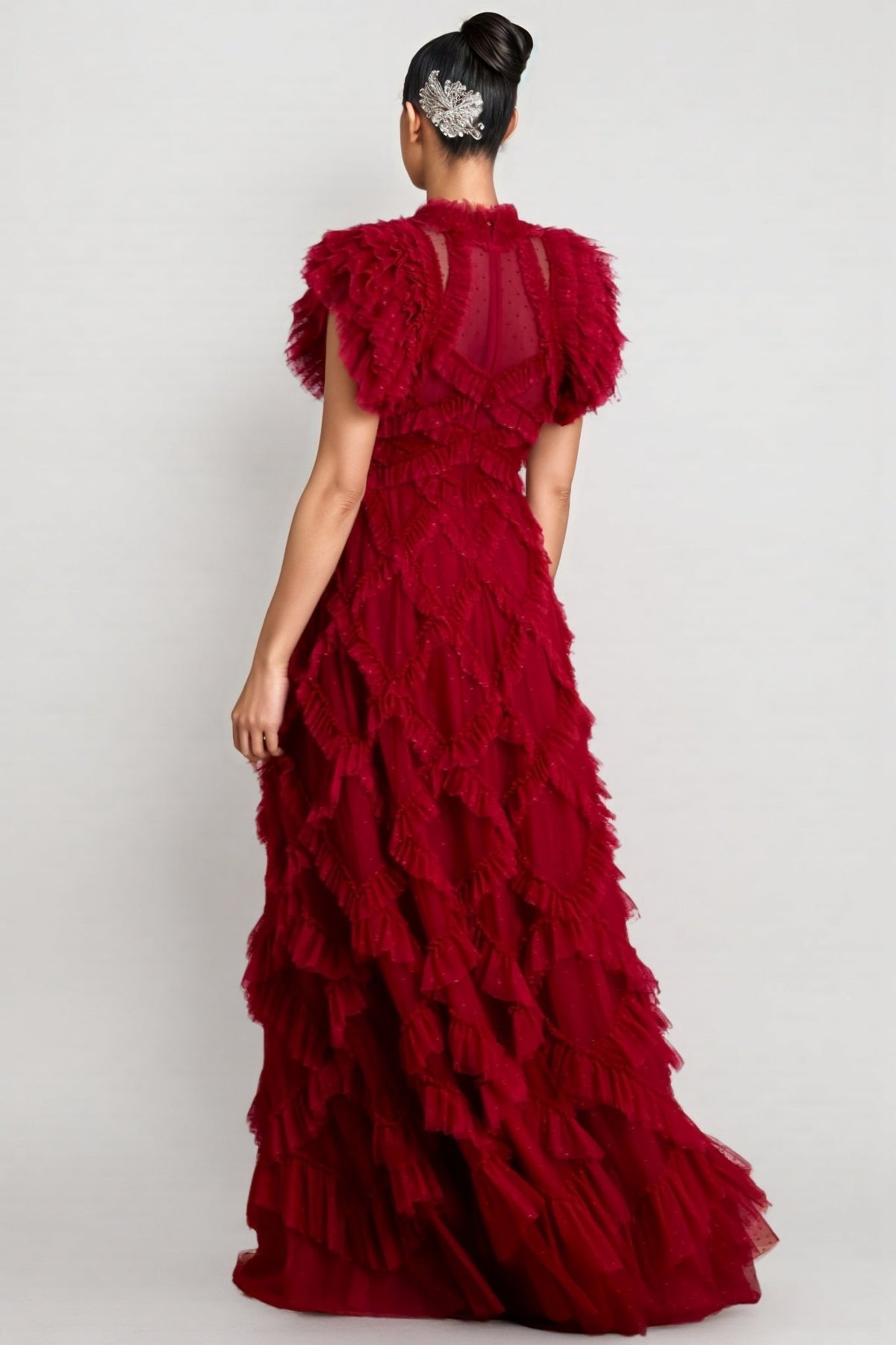 Luni Red Ruffle Lace Maxi Dress - View 4