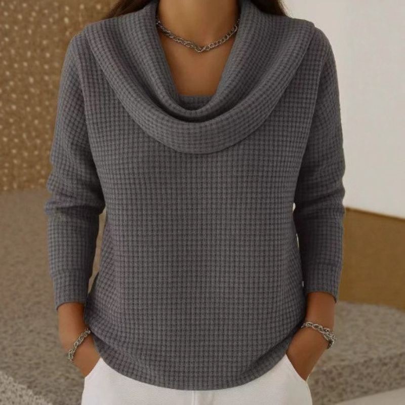 Cowl Neck Long Sleeve Waffle Knit Sweater 4
