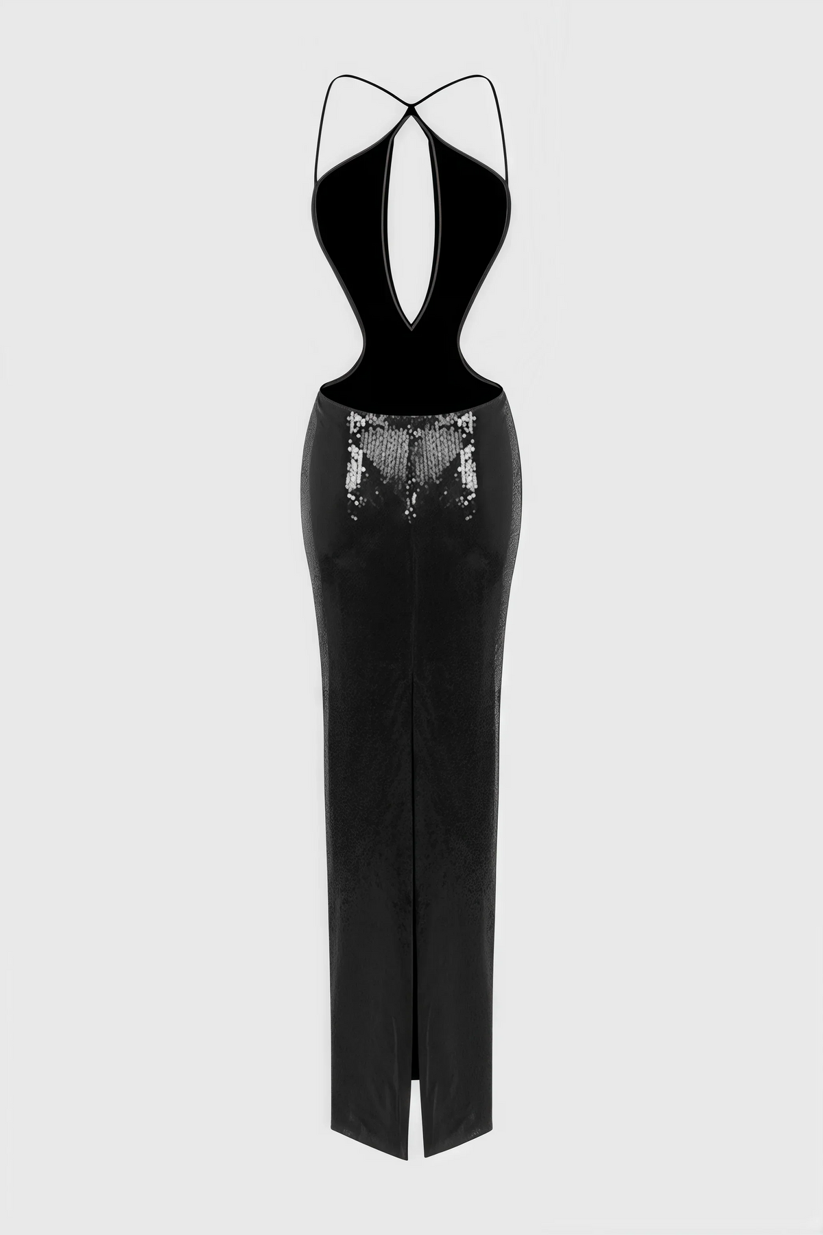 Creamy Black Cutout Sequin Maxi Dress - View 5