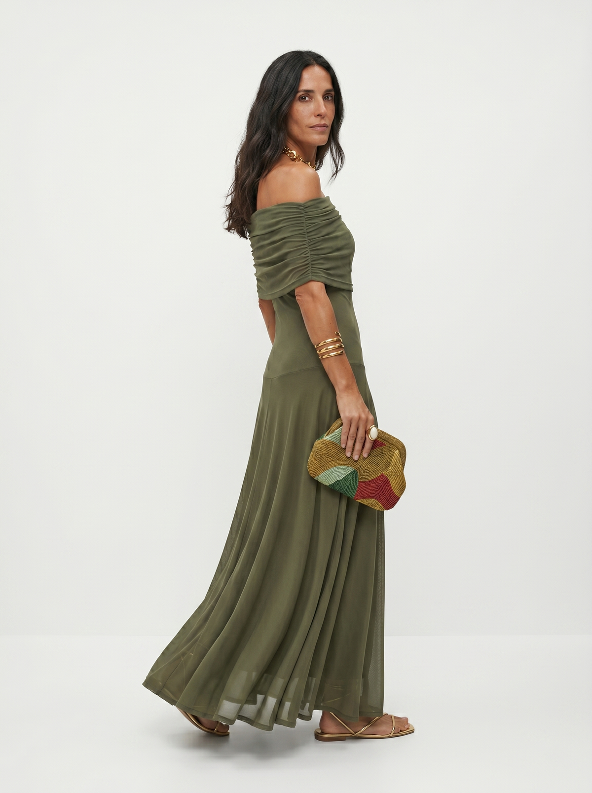 Abstract Print Chiffon One Shoulder Ruched Maxi Gown 17