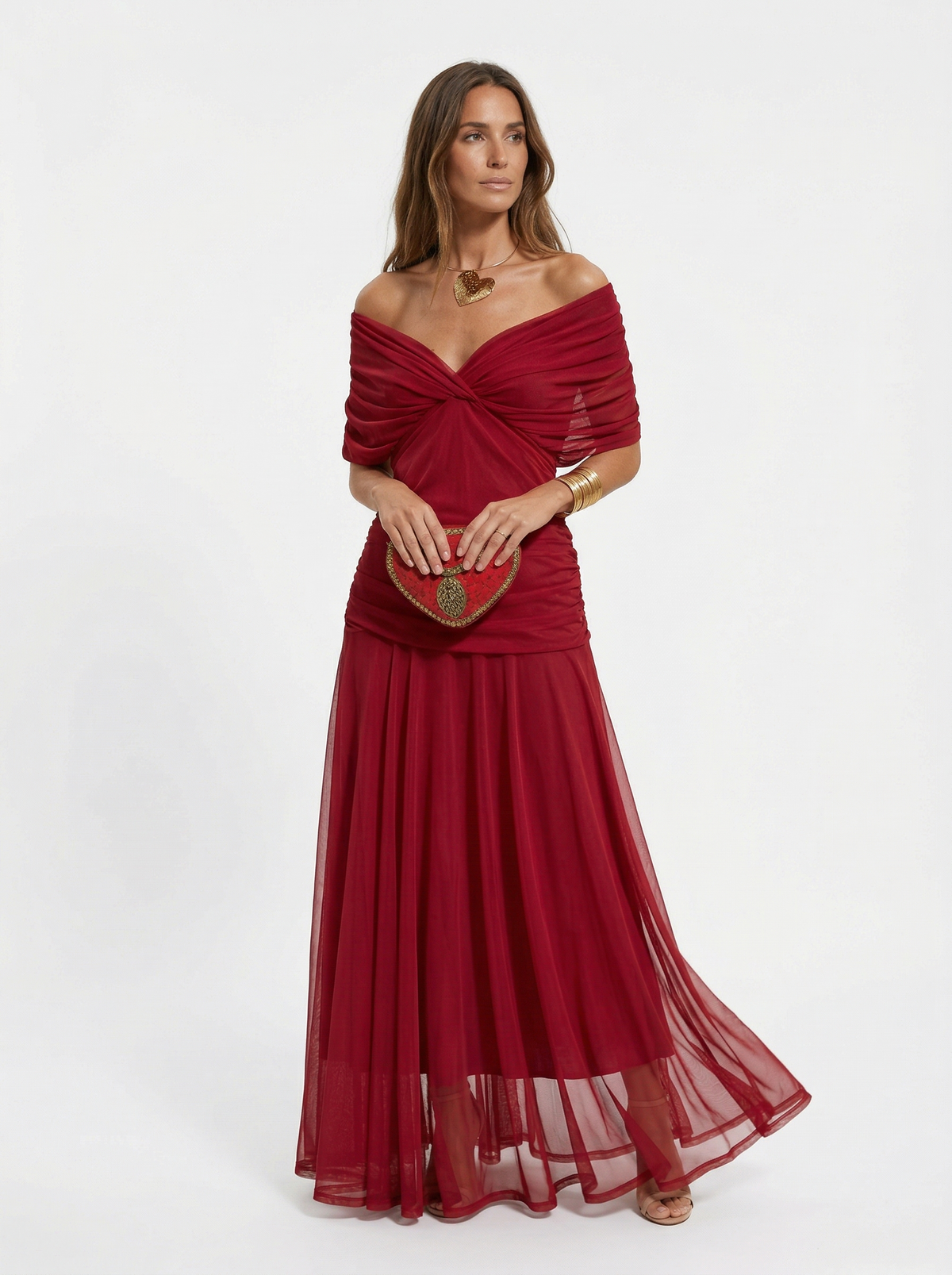 Floral Chiffon Off Shoulder Ruched Wedding Guest Dress 9