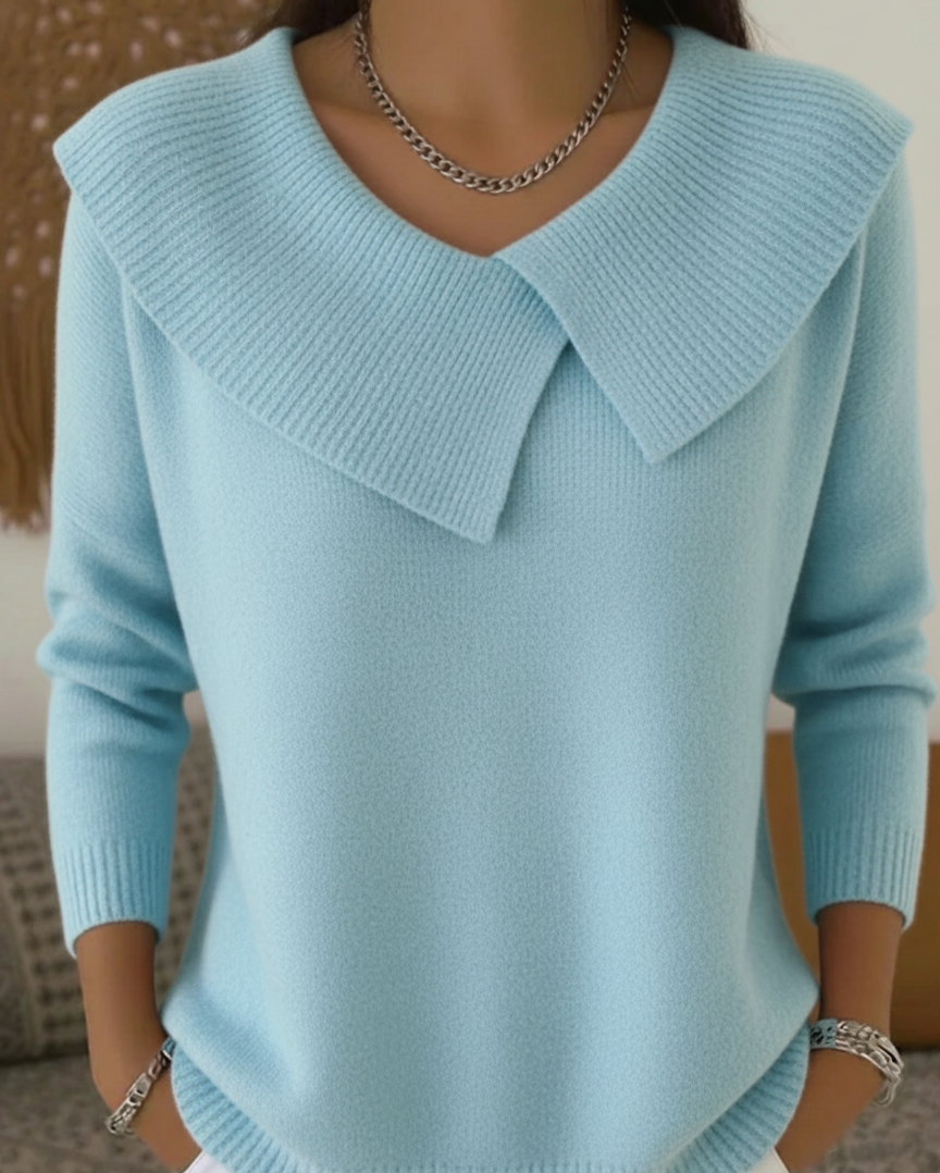 Oversized Lapel Collar Long Sleeve Knit Sweater 4