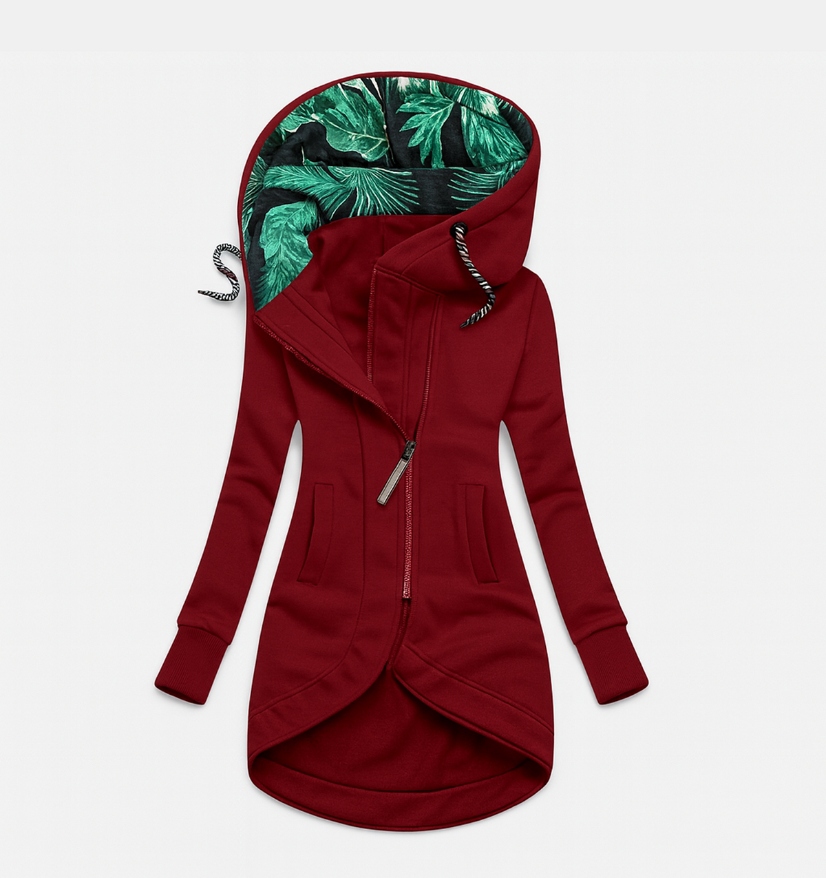 Hooded Asymmetric Zip Front Pocket Longline Jacket 11