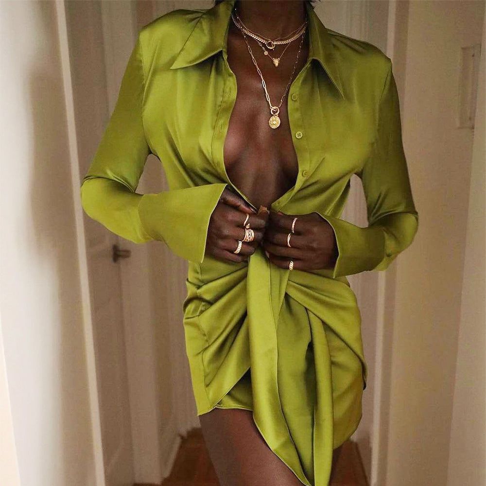 Jamaica Satin Long Sleeve Mini Dress - View 5