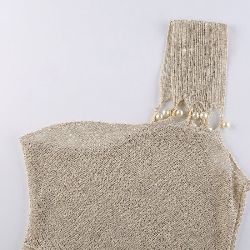 On Vacay One Shoulder Backless Pearl Dress - View 4