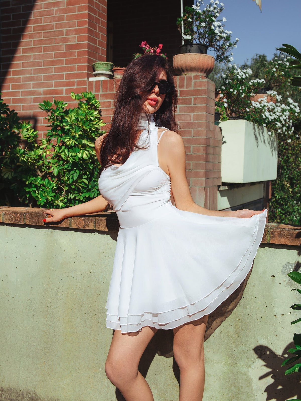Mesh Halter Neck Ruched Fit and Flare Mini Dress - View 3