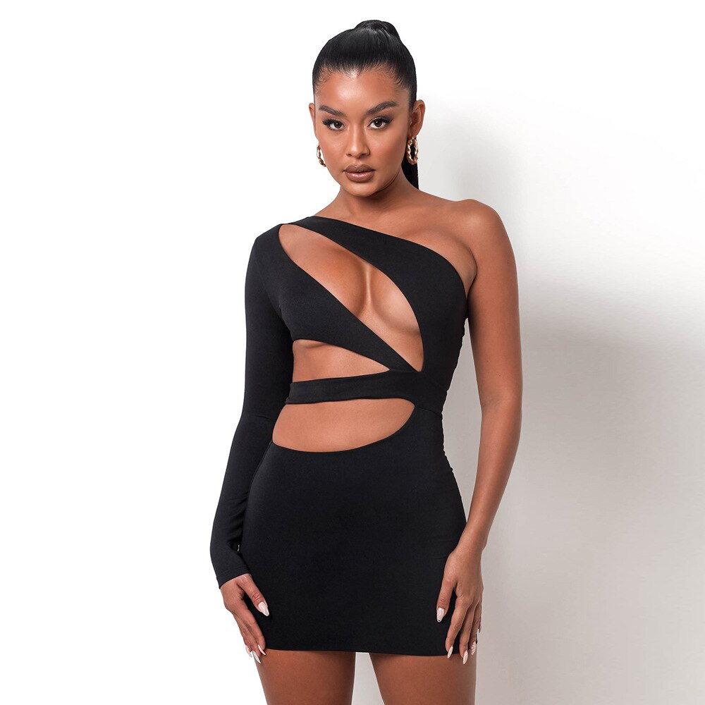One Shoulder Long Sleeve Cut Out Bodycon Mini Dress 5