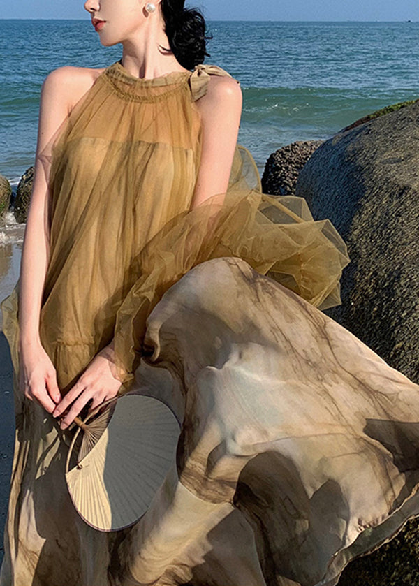 Halter Neck Sleeveless Tulle Tie Dye Layered Maxi Dress - View 5