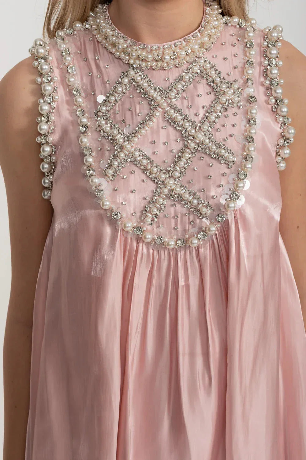 Sequin Pearl Embellished Bib Neck A-Line Shift Mini Dress - View 7