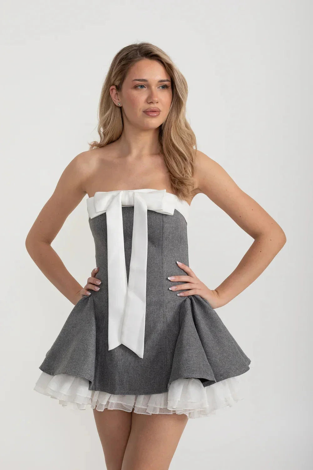 Corset Strapless Mini Dress - Gray - View 3