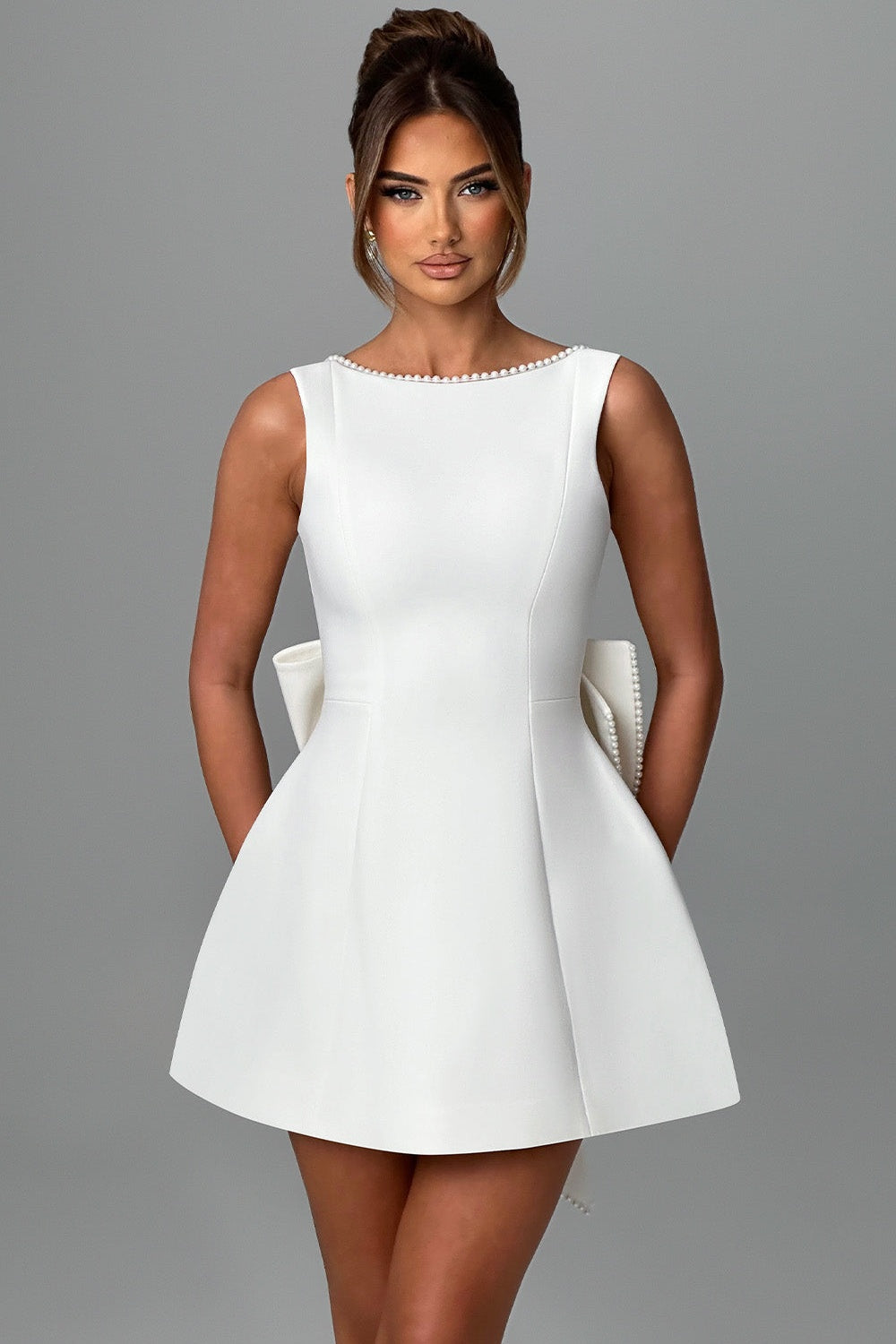 Cecila Bowknot Pearl Backless Mini Dress - View 2