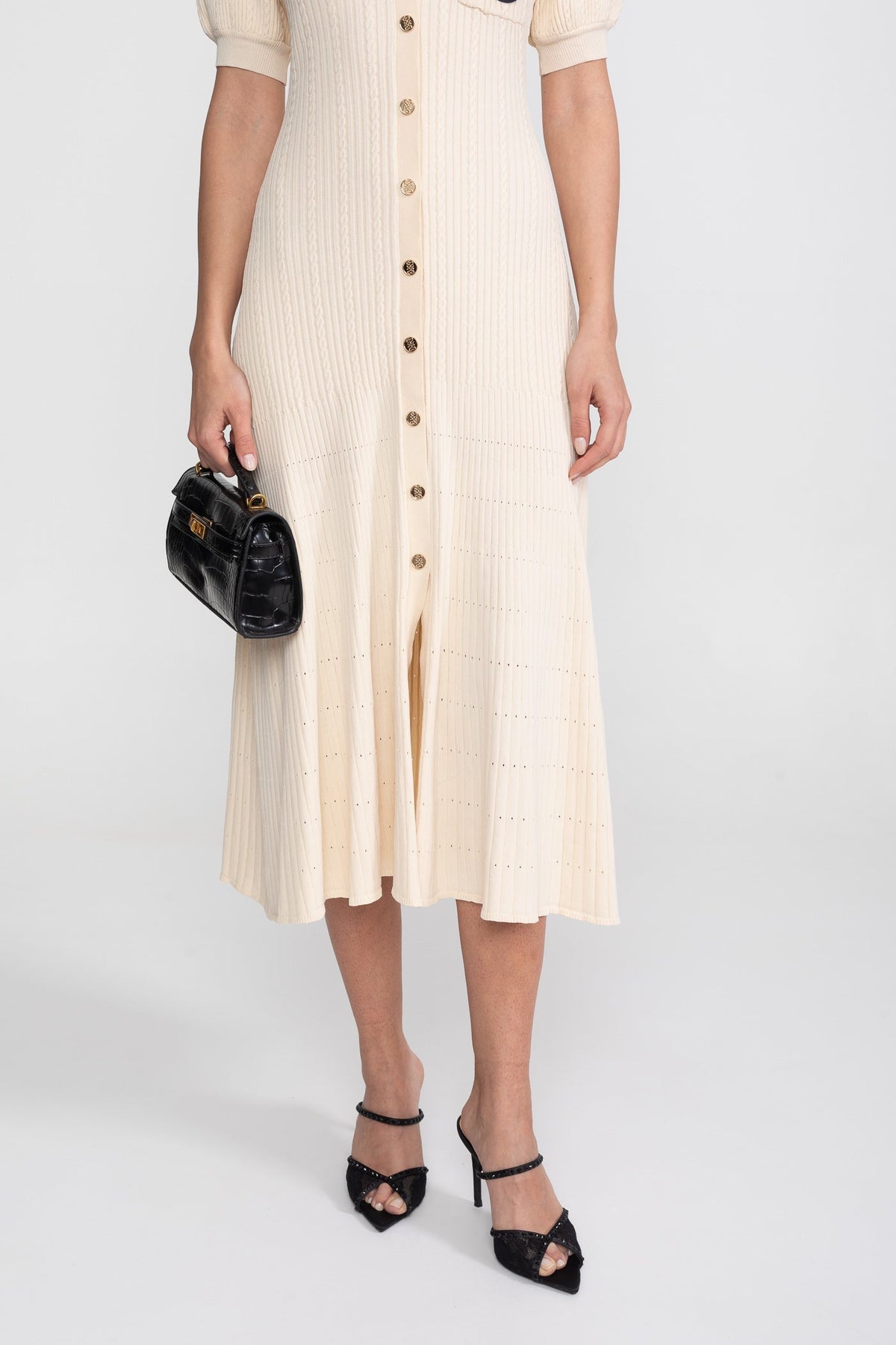 Short Sleeve Knit Midi Dress - Cream - View 6
