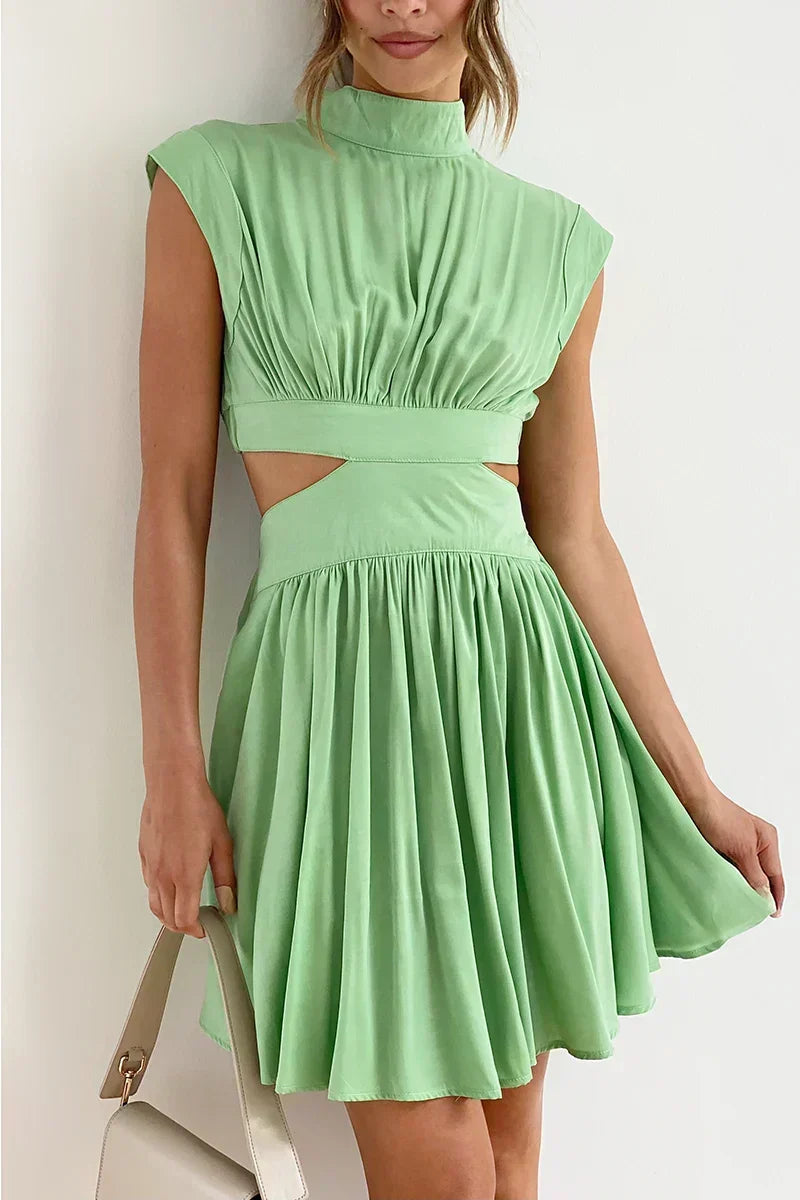 V-Neck A-Line Mini Dress in Light Green - View 4