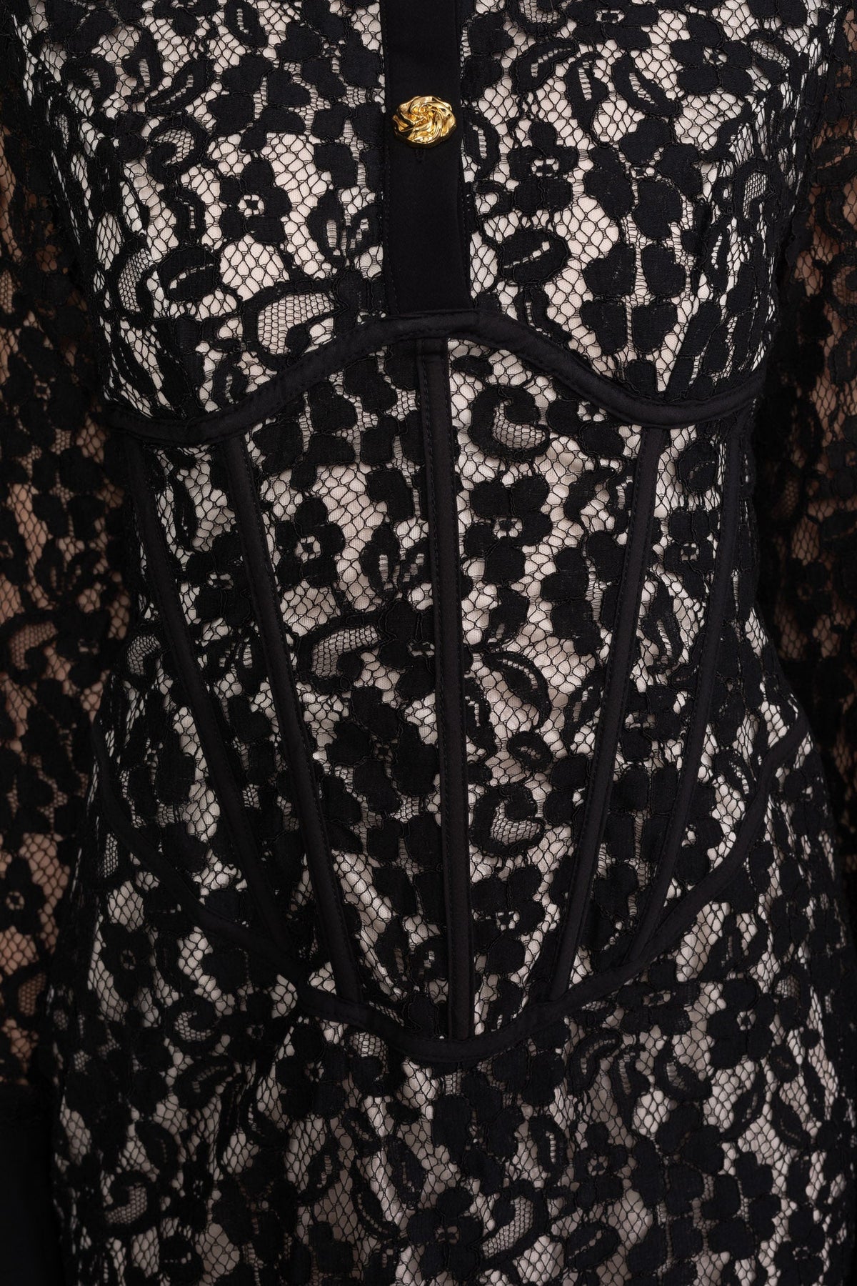 Long Sleeved Lace Mini Dress With Scallop Hem - Black - View 4