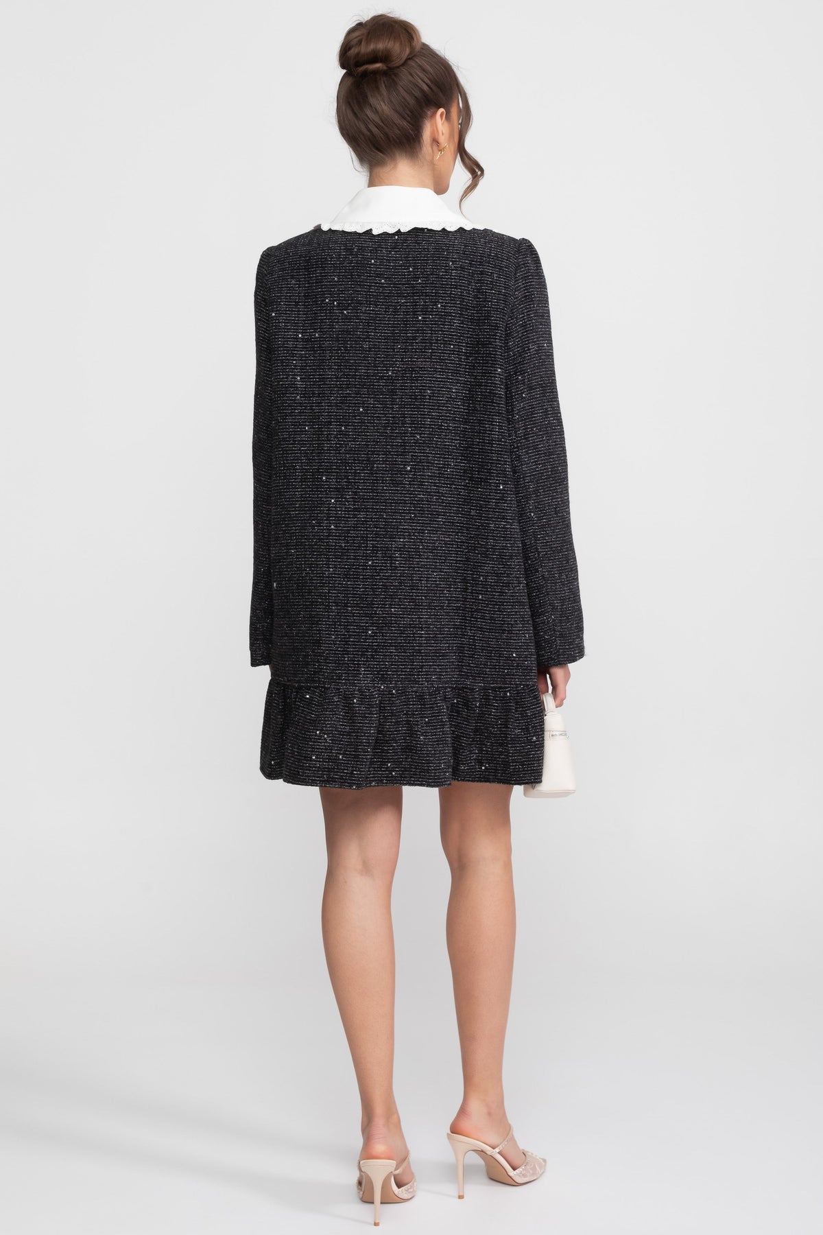 Bouclé Tweed Mini Dress - Charcoal - View 7