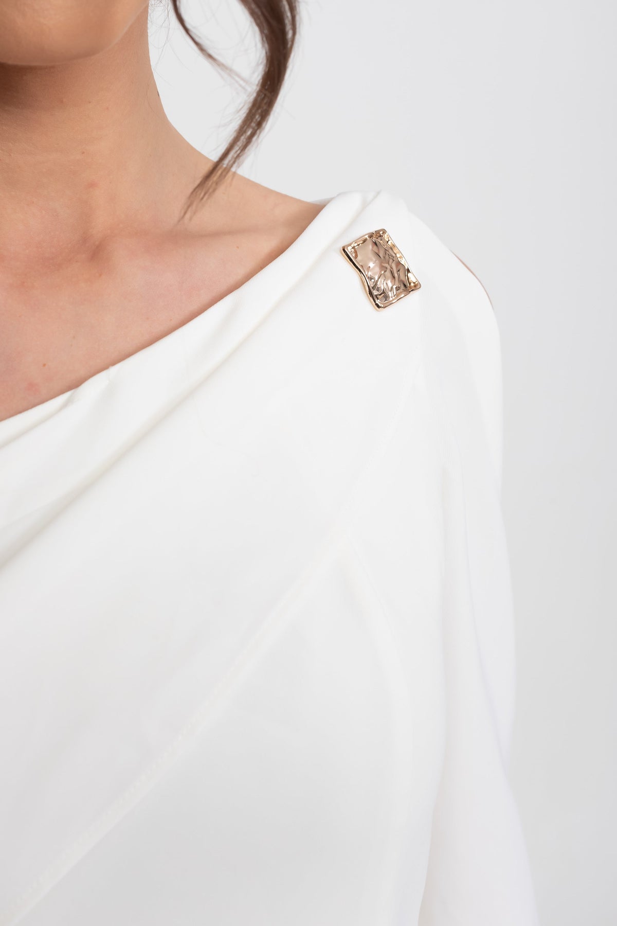 Asymmetric Cold-Shoulder Mini Dress - White - View 7