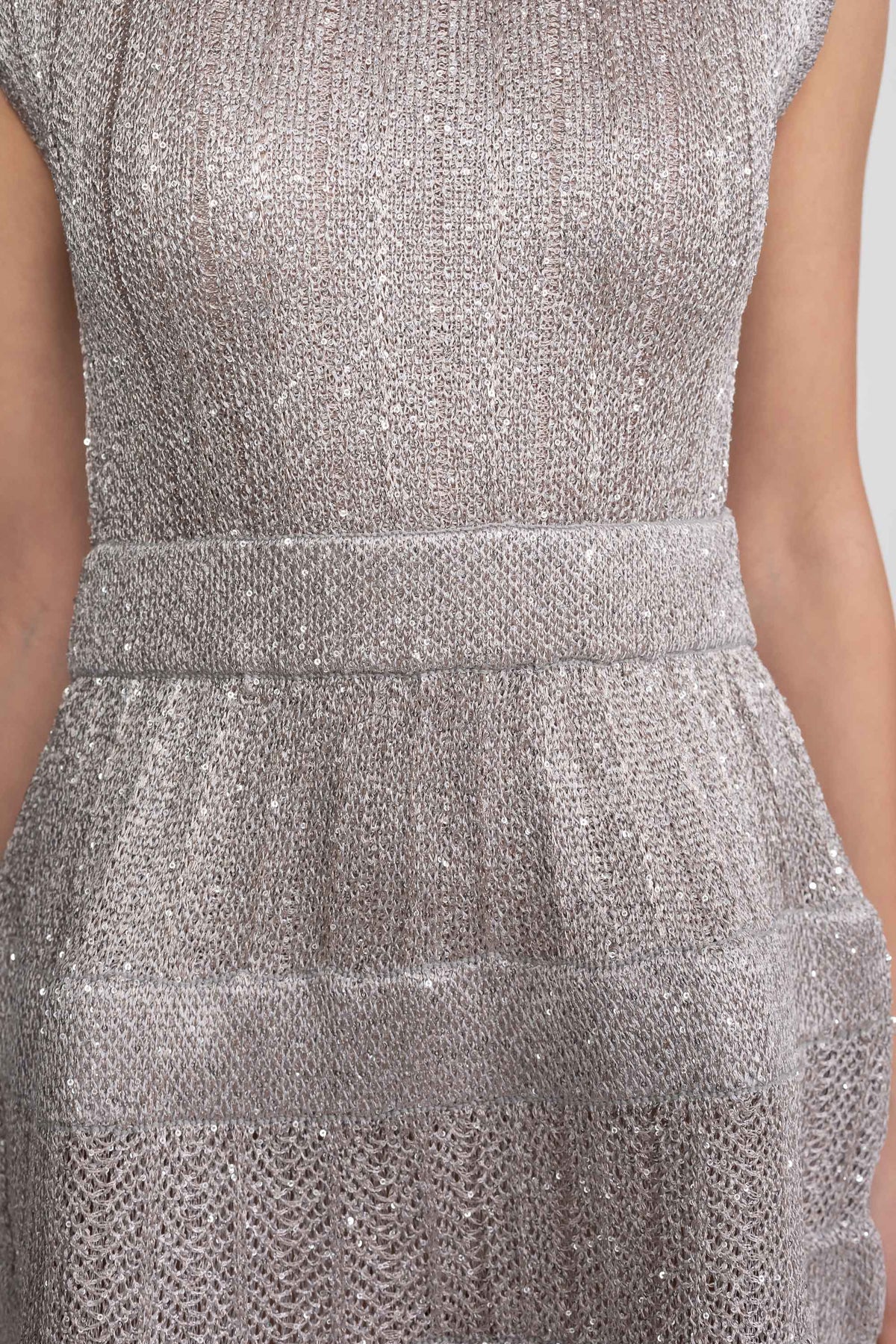 Sequin Cap Sleeve Mini Dress With Tiered Ruffle Skirt - Silver - View 6