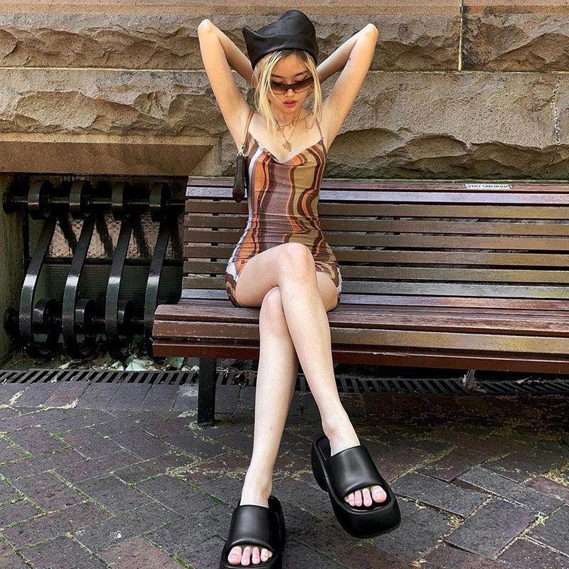 Marble Print Square Neck Spaghetti Strap Bodycon Mini Dress - View 7