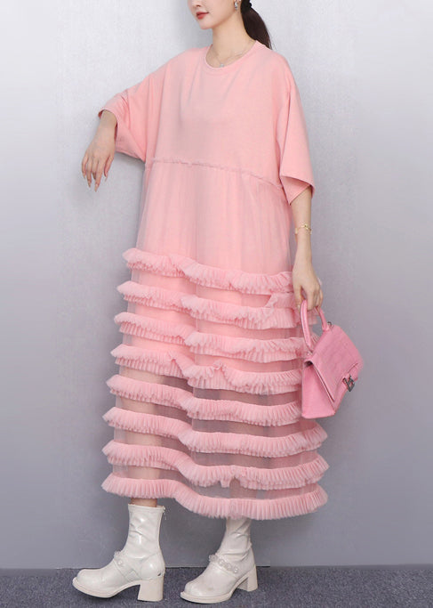 Italian Pink Layered Ruffled Patchwork Tulle Cake Dress Summer - View 3