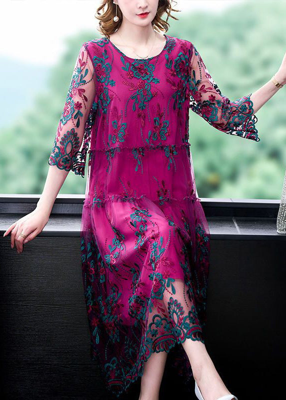 Italian Rose Embroideried Ruffled Patchwork Tulle Dress Half Sleeve - View 2