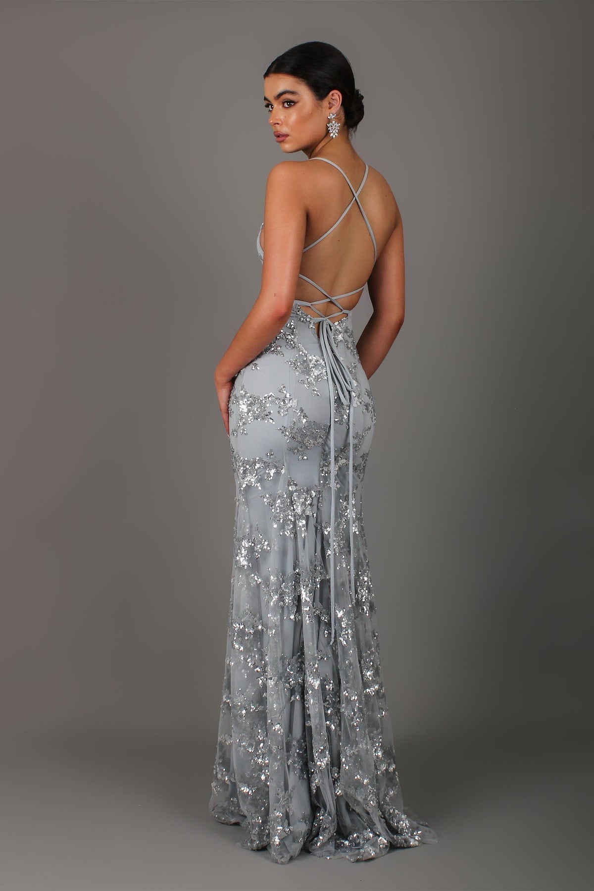 Sequin V Neck Backless Maxi Dress - View 4
