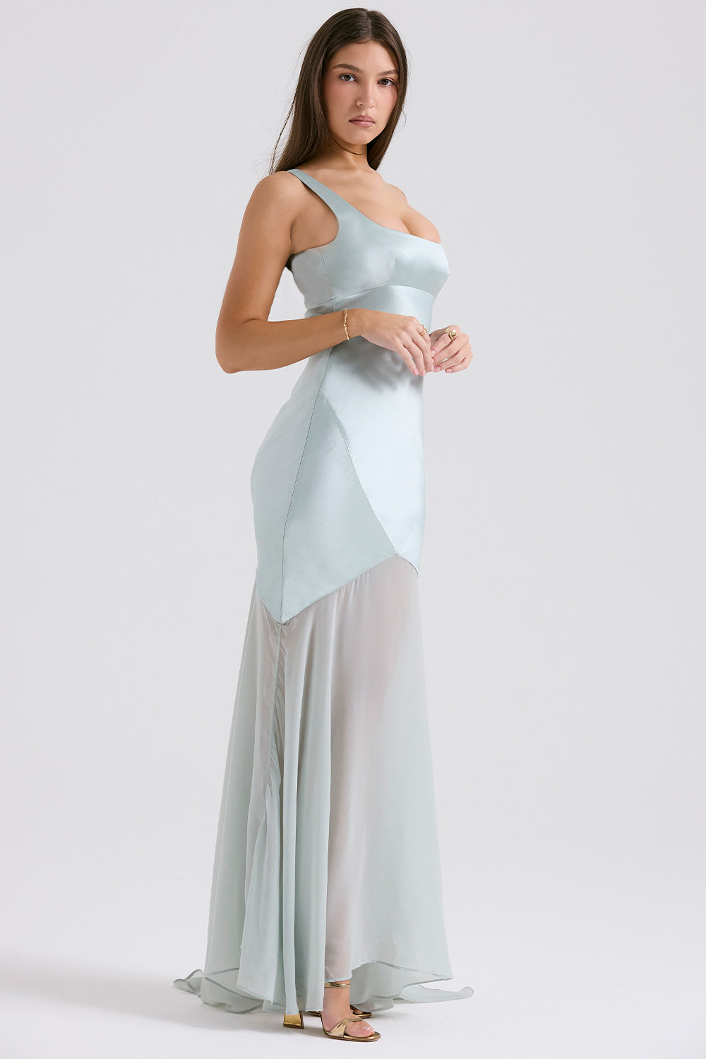 Solid Satin Mesh Sleeveless Maxi Dress - View 6
