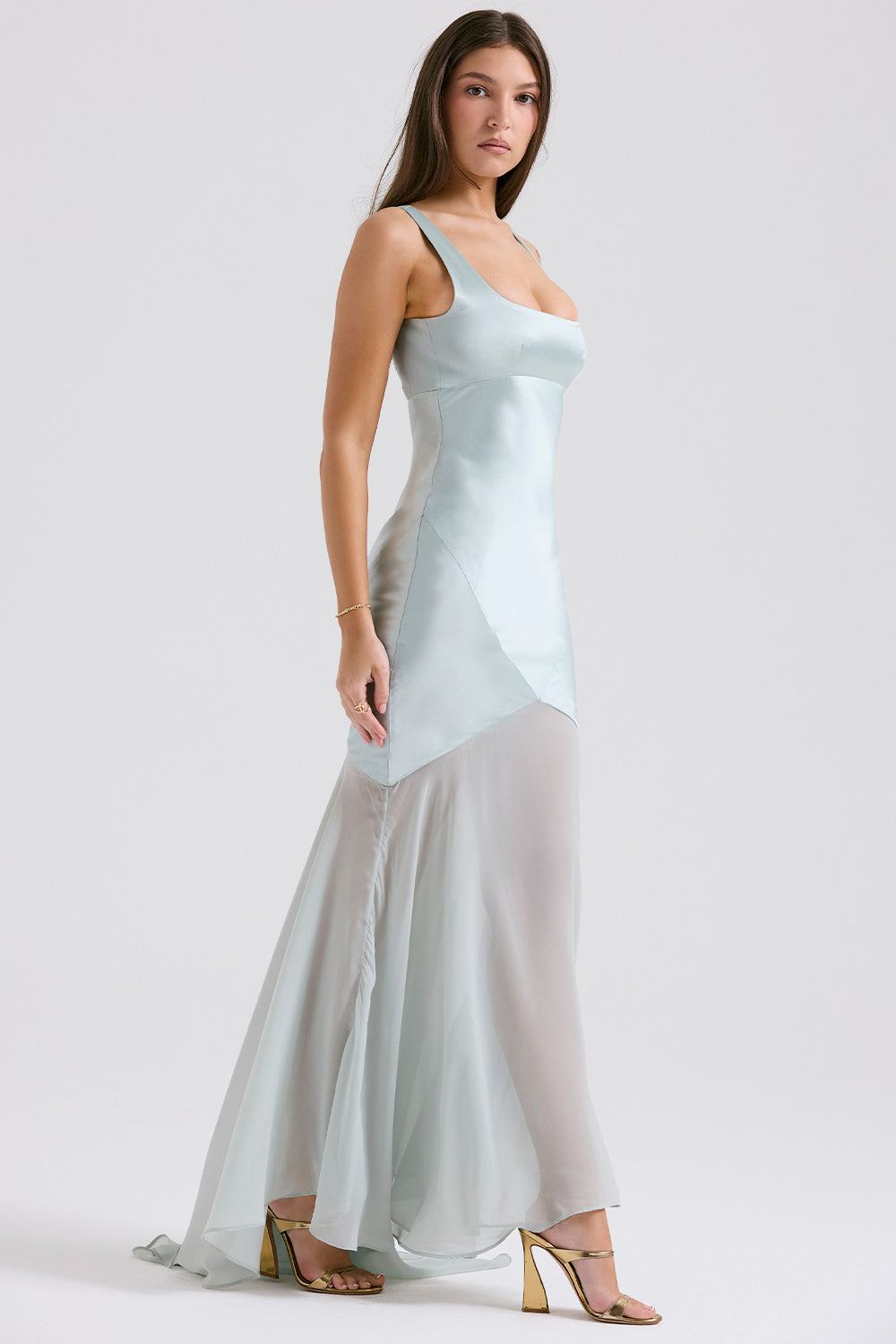 Solid Satin Mesh Sleeveless Maxi Dress - View 5