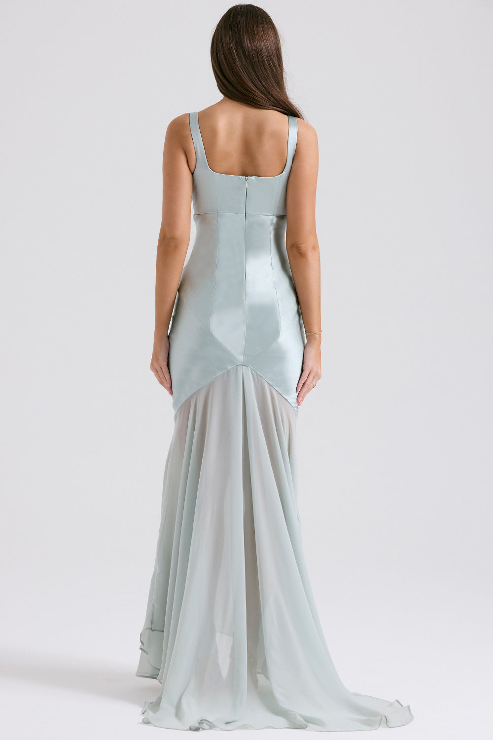 Solid Satin Mesh Sleeveless Maxi Dress - View 2