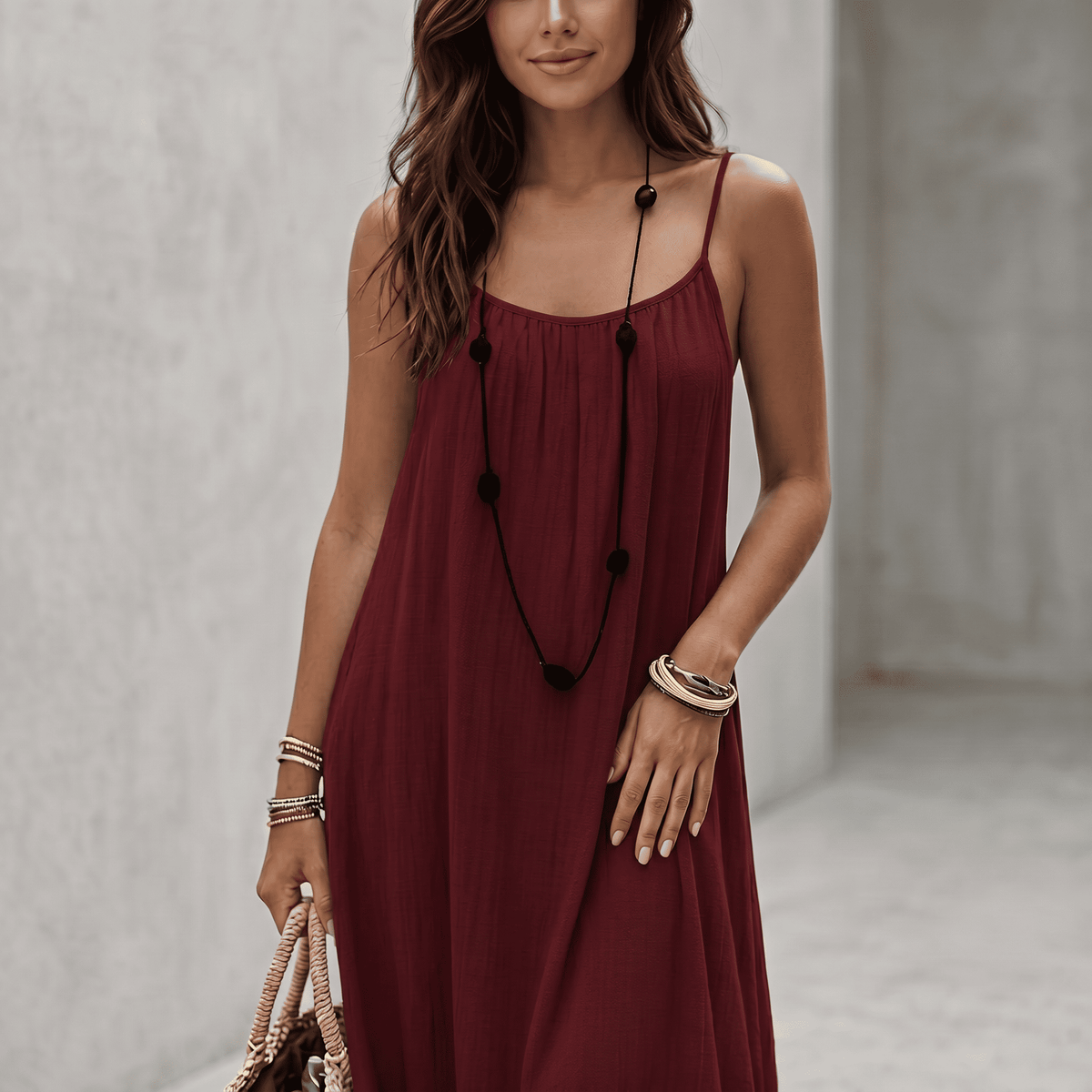 Scoop Neck Spaghetti Strap Pocket A-Line Maxi Dress Summer 13